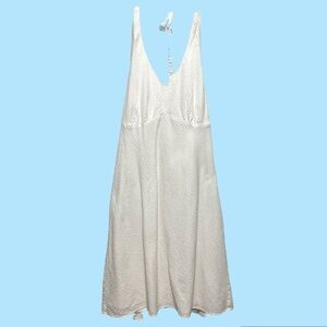 Ann Taylor LOFT White cotton lined pleated bodice summer halter fit flare dress